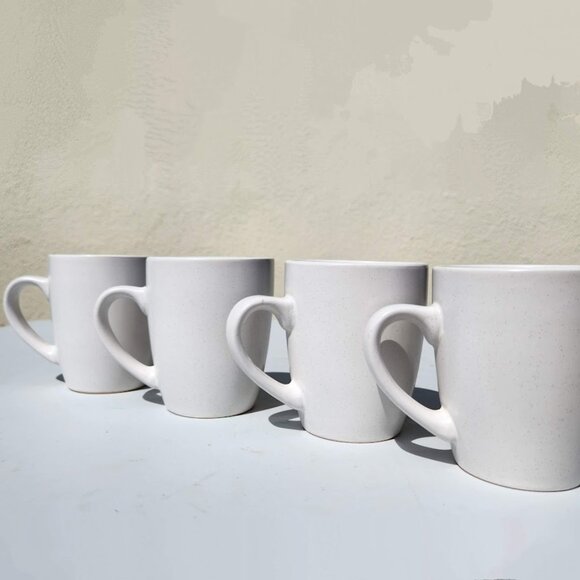 NEW Stone Lain 4 Piece Stoneware mugs cups Coffee Tea Dinnerware Set White speck - Picture 3 of 9
